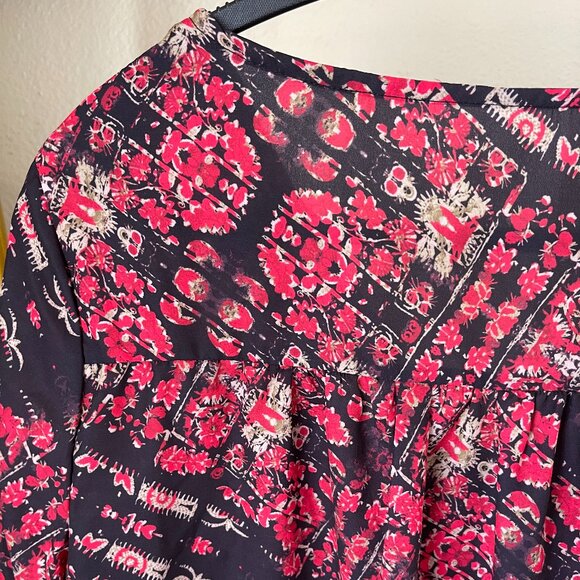 Silk Boho Red Black Gold Floaty Top Statement Festival Piece - Picture 5 of 13